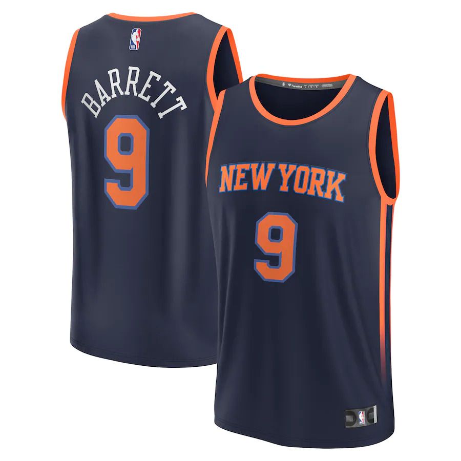 Men New York Knicks #9 RJ Barrett Fanatics Branded Navy Statement Edition 2022-23 Fast Break Replica NBA Jersey->customized nba jersey->Custom Jersey